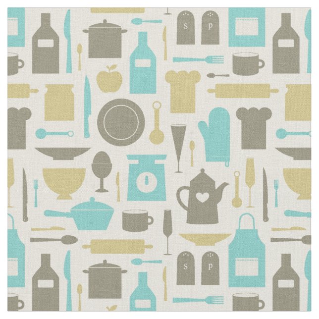 Pattern Of Kitchen Tools Fabric (Close Up)
