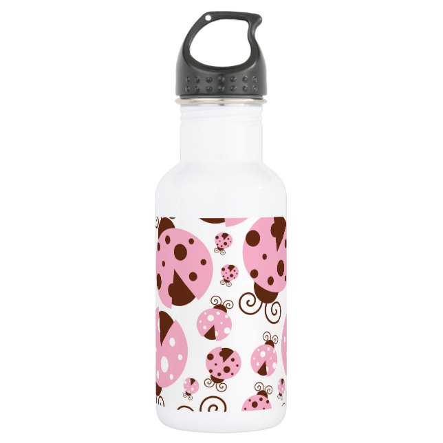 Pattern Of Ladybugs, Cute Ladybugs, Pink Ladybugs 532 Ml Water Bottle (Front)