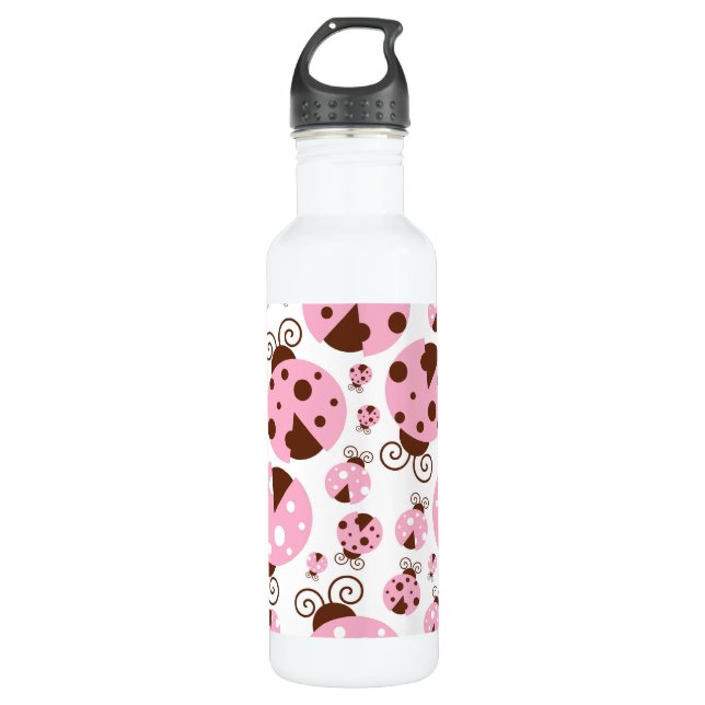 Pattern Of Ladybugs, Cute Ladybugs, Pink Ladybugs 710 Ml Water Bottle (Front)