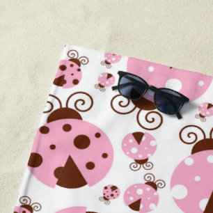 Pattern Of Ladybugs, Cute Ladybugs, Pink Ladybugs Beach Towel