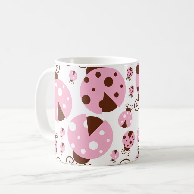 Pattern Of Ladybugs, Cute Ladybugs, Pink Ladybugs Coffee Mug (Front Left)