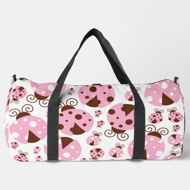 Pattern Of Ladybugs, Cute Ladybugs, Pink Ladybugs Duffle Bag (Front)