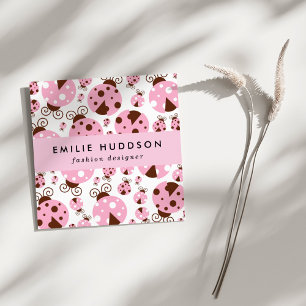 Pattern Of Ladybugs, Cute Ladybugs, Pink Ladybugs Square Business Card