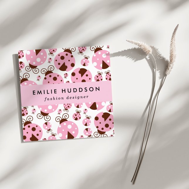 Pattern Of Ladybugs, Cute Ladybugs, Pink Ladybugs Square Business Card (Creator Uploaded)