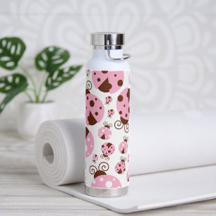 Pattern Of Ladybugs, Cute Ladybugs, Pink Ladybugs Water Bottle