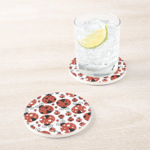 Pattern Of Ladybugs, Cute Ladybugs, Red Ladybugs Coaster