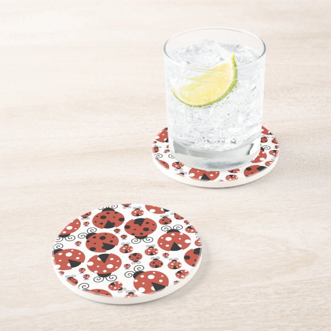 Pattern Of Ladybugs, Cute Ladybugs, Red Ladybugs Coaster (Side)