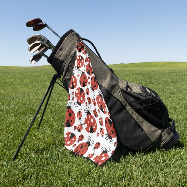 Pattern Of Ladybugs, Cute Ladybugs, Red Ladybugs Golf Towel (Green)