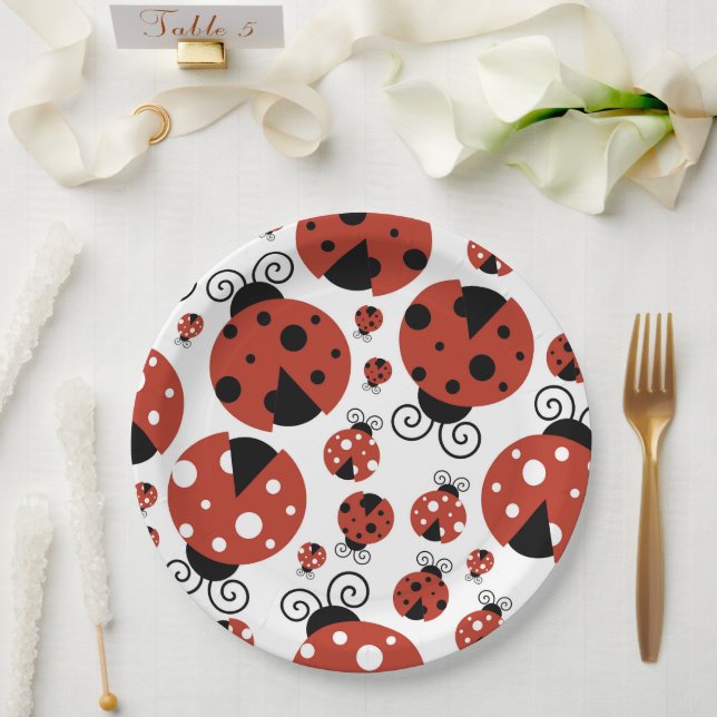 Pattern Of Ladybugs, Cute Ladybugs, Red Ladybugs Paper Plate (Wedding)