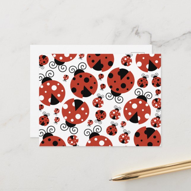 Pattern Of Ladybugs, Cute Ladybugs, Red Ladybugs Postcard (Front/Back In Situ)