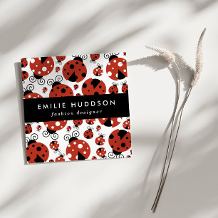 Pattern Of Ladybugs, Cute Ladybugs, Red Ladybugs Square Business Card