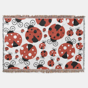 Pattern Of Ladybugs, Cute Ladybugs, Red Ladybugs Throw Blanket