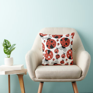 Pattern Of Ladybugs, Cute Ladybugs, Red Ladybugs Throw Pillow