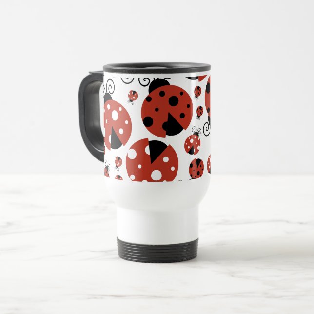 Pattern Of Ladybugs, Cute Ladybugs, Red Ladybugs Travel Mug (Front Left)