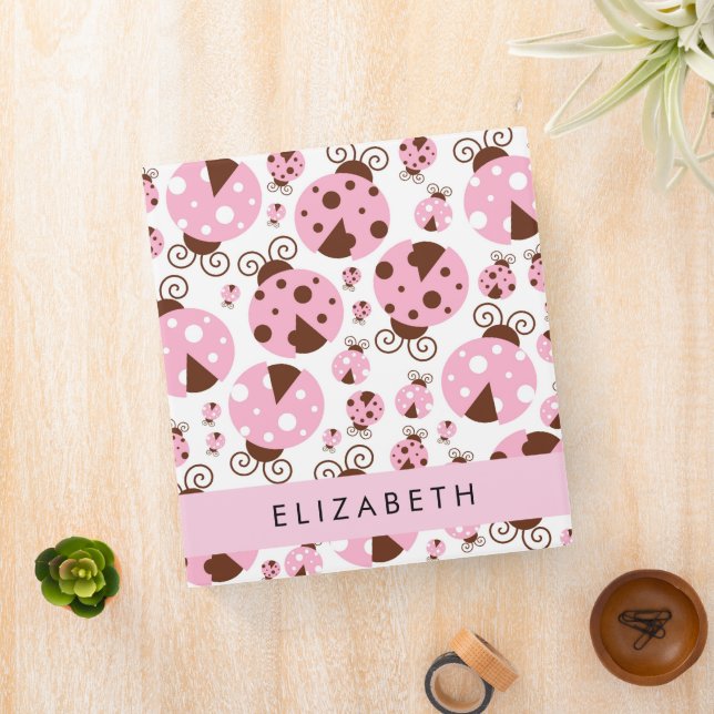 Pattern Of Ladybugs, Pink Ladybugs, Your Name Binder (In Situ)