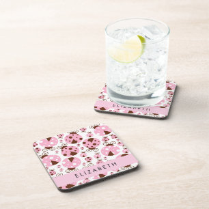 Pattern Of Ladybugs, Pink Ladybugs, Your Name Coaster