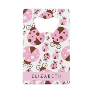 Pattern Of Ladybugs, Pink Ladybugs, Your Name Credit Card Bottle Opener