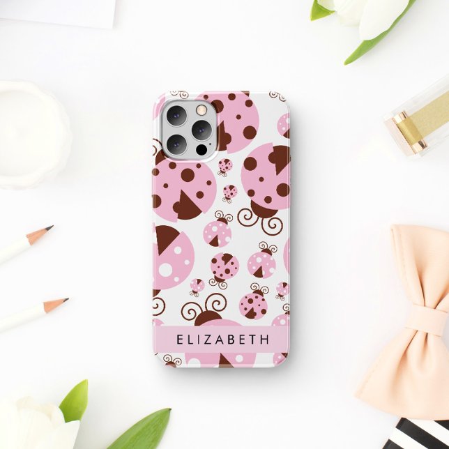 Pattern Of Ladybugs, Pink Ladybugs, Your Name iPhone Case (Creator Uploaded)