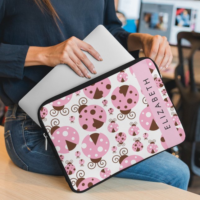 Pattern Of Ladybugs, Pink Ladybugs, Your Name Laptop Sleeve (Creator Uploaded)
