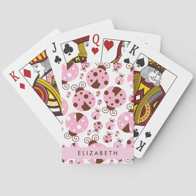 Pattern Of Ladybugs, Pink Ladybugs, Your Name Playing Cards (Back)