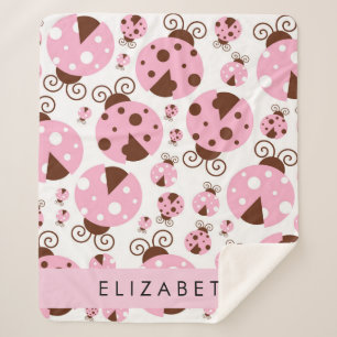 Pattern Of Ladybugs, Pink Ladybugs, Your Name Sherpa Blanket
