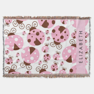 Pattern Of Ladybugs, Pink Ladybugs, Your Name Throw Blanket