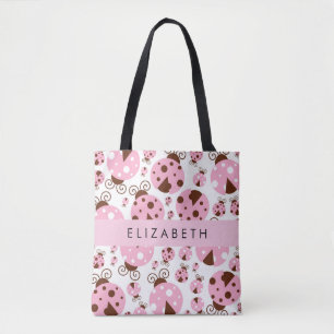 Pattern Of Ladybugs, Pink Ladybugs, Your Name Tote Bag