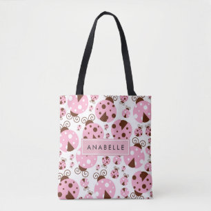 Pattern Of Ladybugs, Pink Ladybugs, Your Name Tote Bag