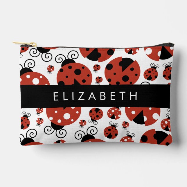 Pattern Of Ladybugs, Red Ladybugs, Your Name Accessory Pouch (Front)