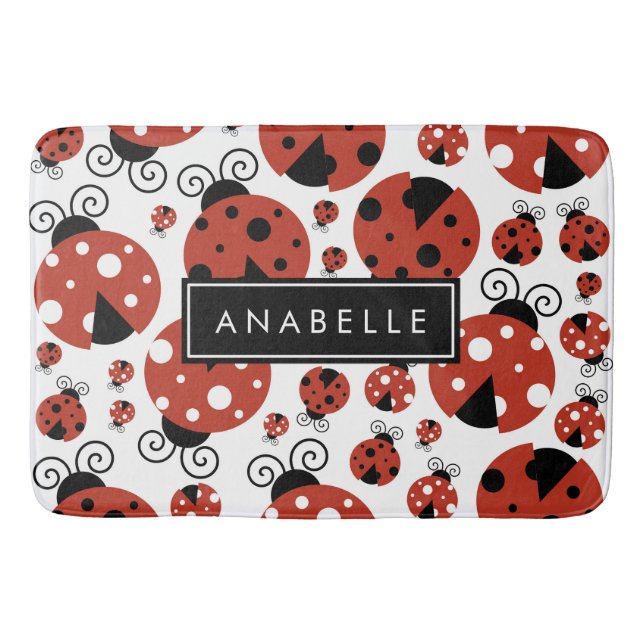 Pattern Of Ladybugs, Red Ladybugs, Your Name Bath Mat (Front)