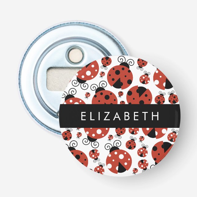 Pattern Of Ladybugs, Red Ladybugs, Your Name Bottle Opener (Front)