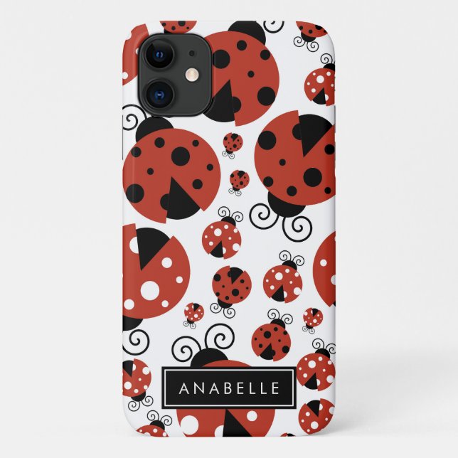 Pattern Of Ladybugs, Red Ladybugs, Your Name Case-Mate iPhone Case (Back)