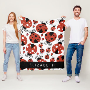 Pattern Of Ladybugs, Red Ladybugs, Your Name Fleece Blanket