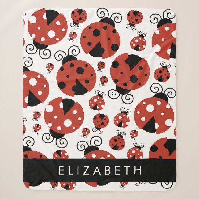 Pattern Of Ladybugs, Red Ladybugs, Your Name Sherpa Blanket (Front)
