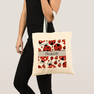 Pattern Of Ladybugs, Red Ladybugs, Your Name Tote Bag