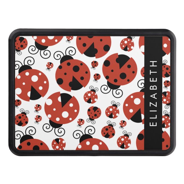 Pattern Of Ladybugs, Red Ladybugs, Your Name Trailer Hitch Cover (Front)