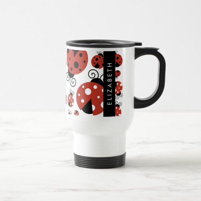 Pattern Of Ladybugs, Red Ladybugs, Your Name Travel Mug (Right)