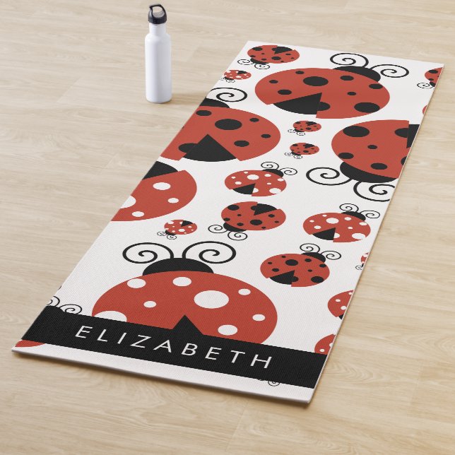 Pattern Of Ladybugs, Red Ladybugs, Your Name Yoga Mat (In Situ)