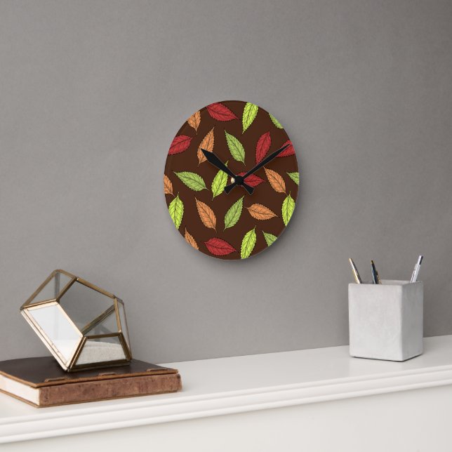 Pattern Of Leaves, Colourful Leaves, Autumn Leaves Round Clock (Office)