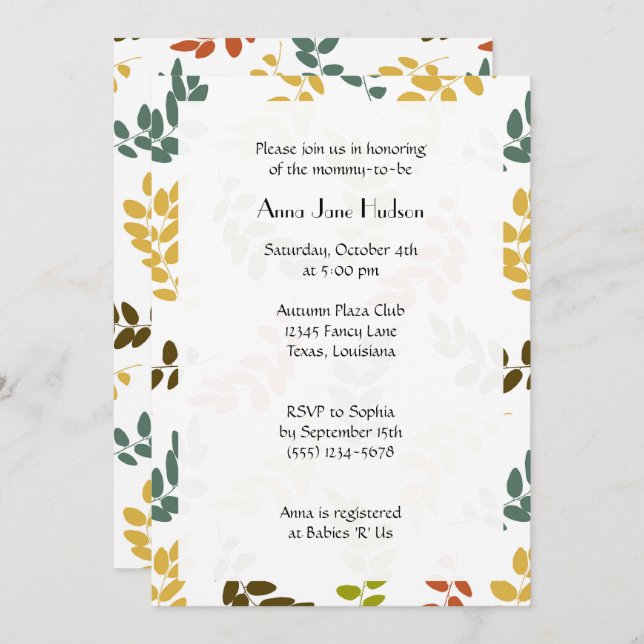 Pattern Of Leaves, Colourful Leaves, Baby Shower Invitation (Front/Back)