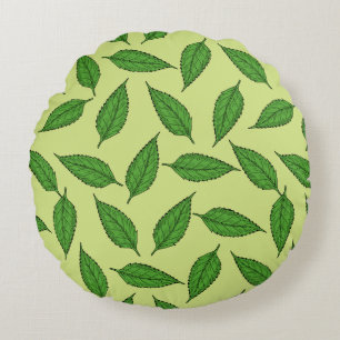 Pattern Of Leaves, Leaf Pattern, Spring Leaves Round Pillow