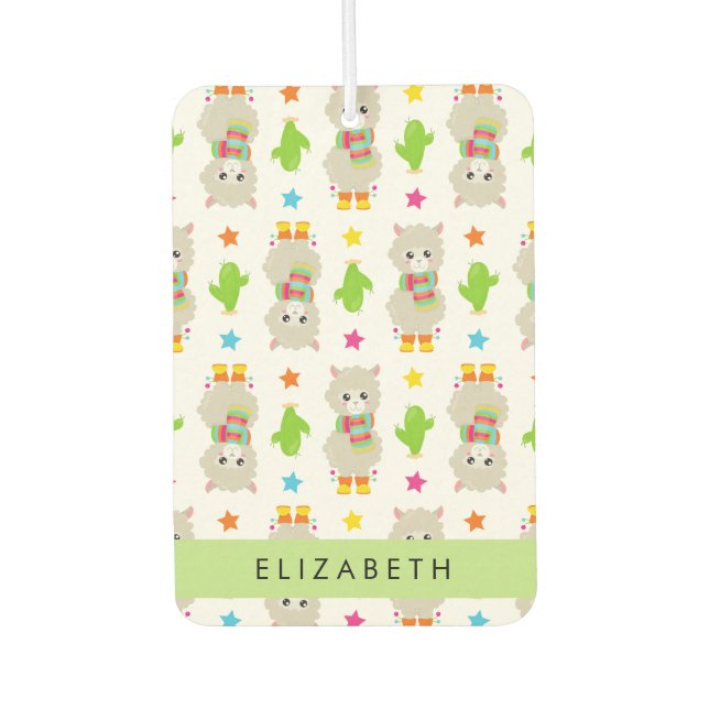 Pattern Of Llamas, Alpacas, Cactus, Your Name Air Freshener (Front)