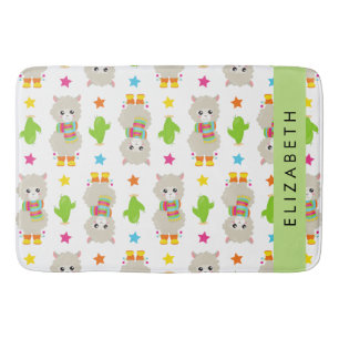 Pattern Of Llamas, Alpacas, Cactus, Your Name Bath Mat