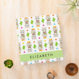 Pattern Of Llamas, Alpacas, Cactus, Your Name Binder