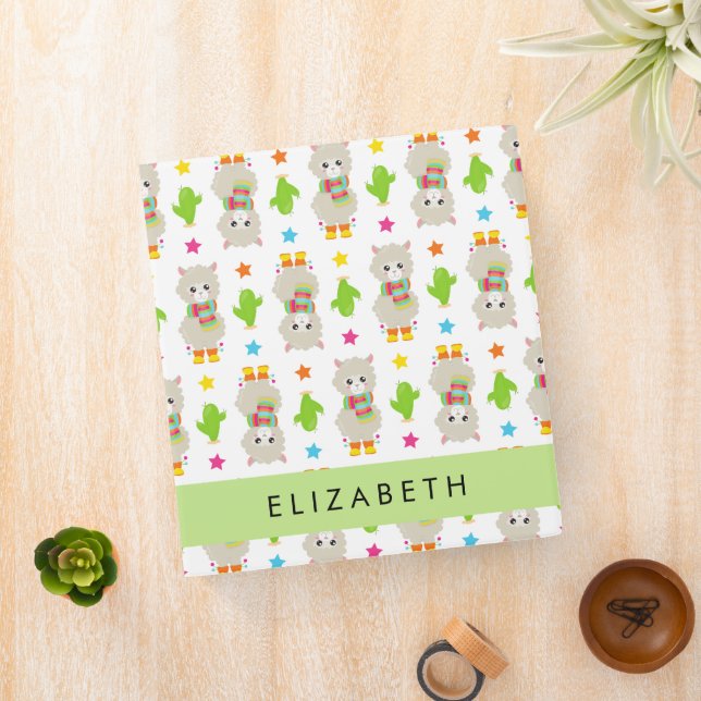 Pattern Of Llamas, Alpacas, Cactus, Your Name Binder (In Situ)