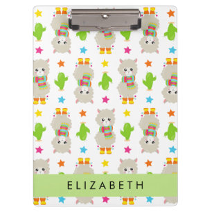Pattern Of Llamas, Alpacas, Cactus, Your Name Clipboard