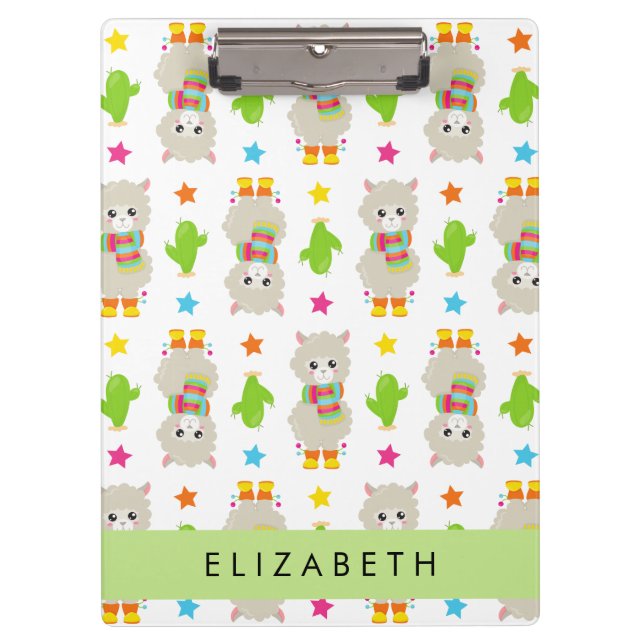 Pattern Of Llamas, Alpacas, Cactus, Your Name Clipboard (Front)