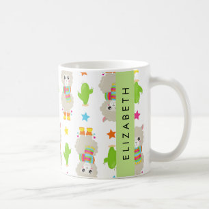 Pattern Of Llamas, Alpacas, Cactus, Your Name Coffee Mug