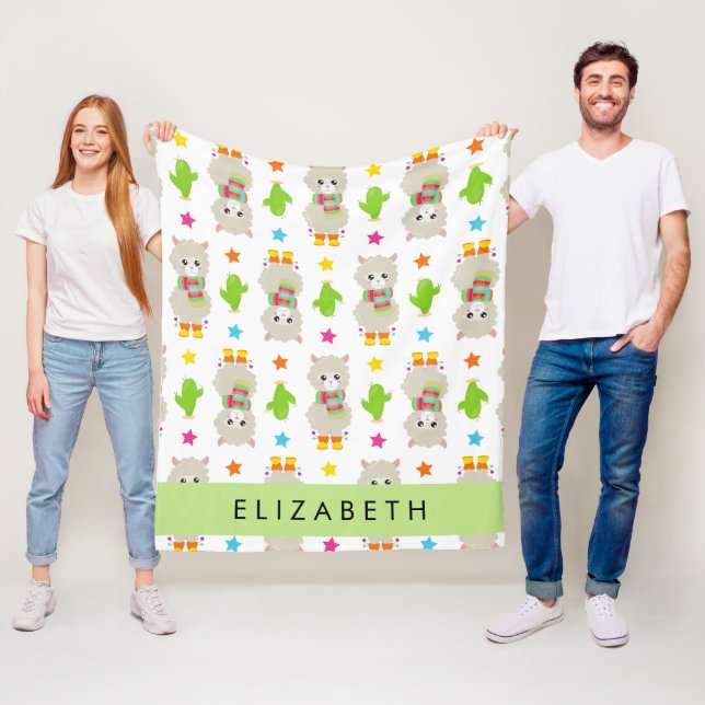 Pattern Of Llamas, Alpacas, Cactus, Your Name Fleece Blanket (In Situ)