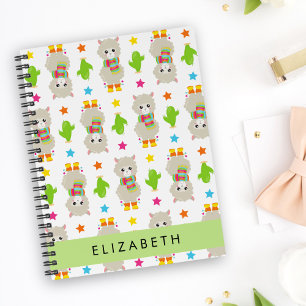 Pattern Of Llamas, Alpacas, Cactus, Your Name Notebook